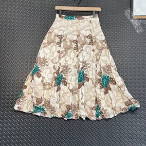 Autograph American Clothing Beige Green Floral Rayon Flare Midi Skirt Women 9/10